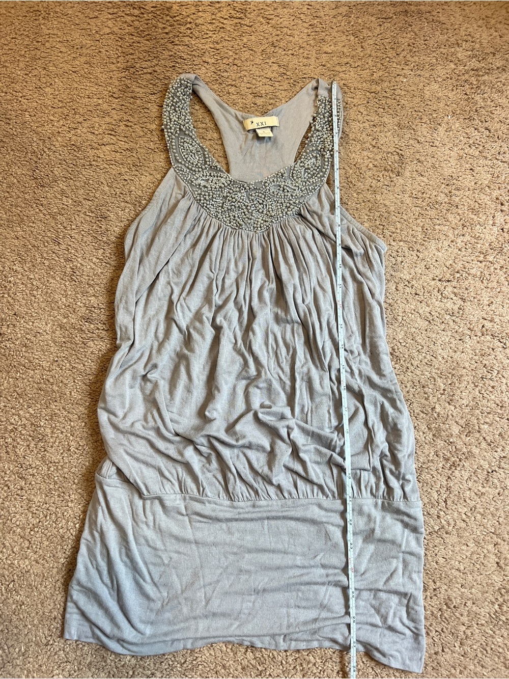 Y2k/vintage Embellished Scoop Neck Tank Top - Light Gray